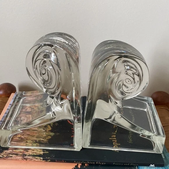 Vintage Art Deco Wave clear glass bookends - Picture 2 of 9